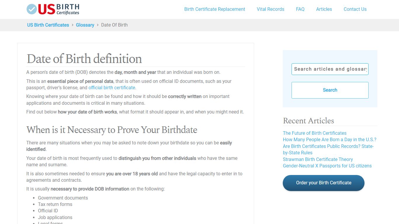 Date of Birth: When is Necessary and Correct Format - US Birth Certificates